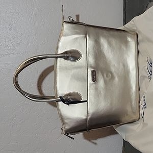 GRACE ADELE ROXIE Gold Faux Patent Leather Satchel Detachable Cross Body…